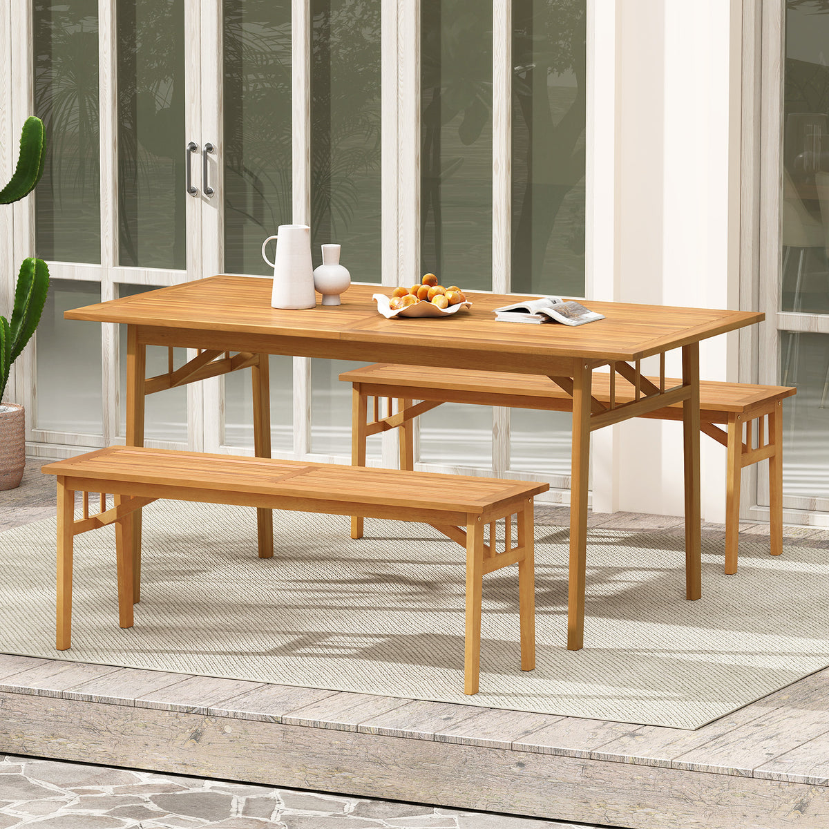 48 Inch Acacia Wood Bench - Dining Garden Backyard Seat