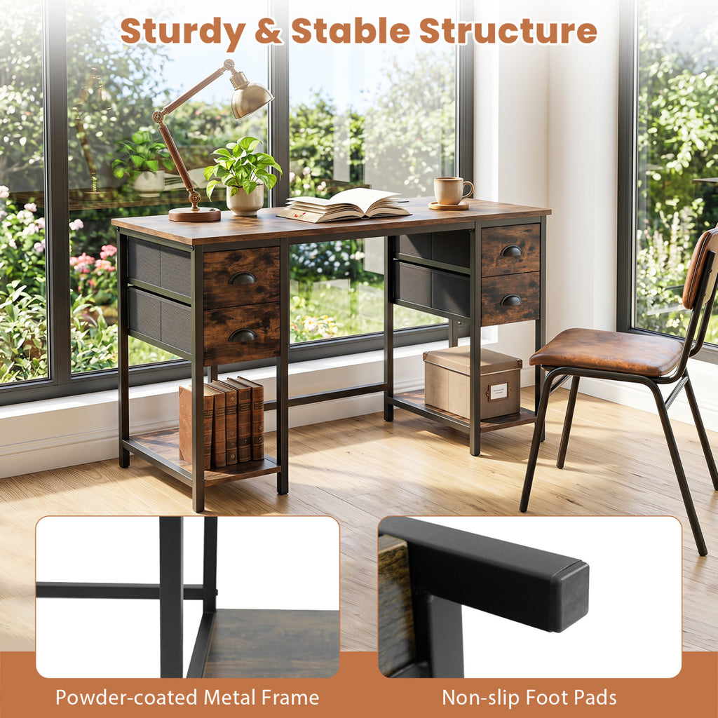 48 Inches Computer Desk with Power Outlet Home Office 4 Fabric Drawers