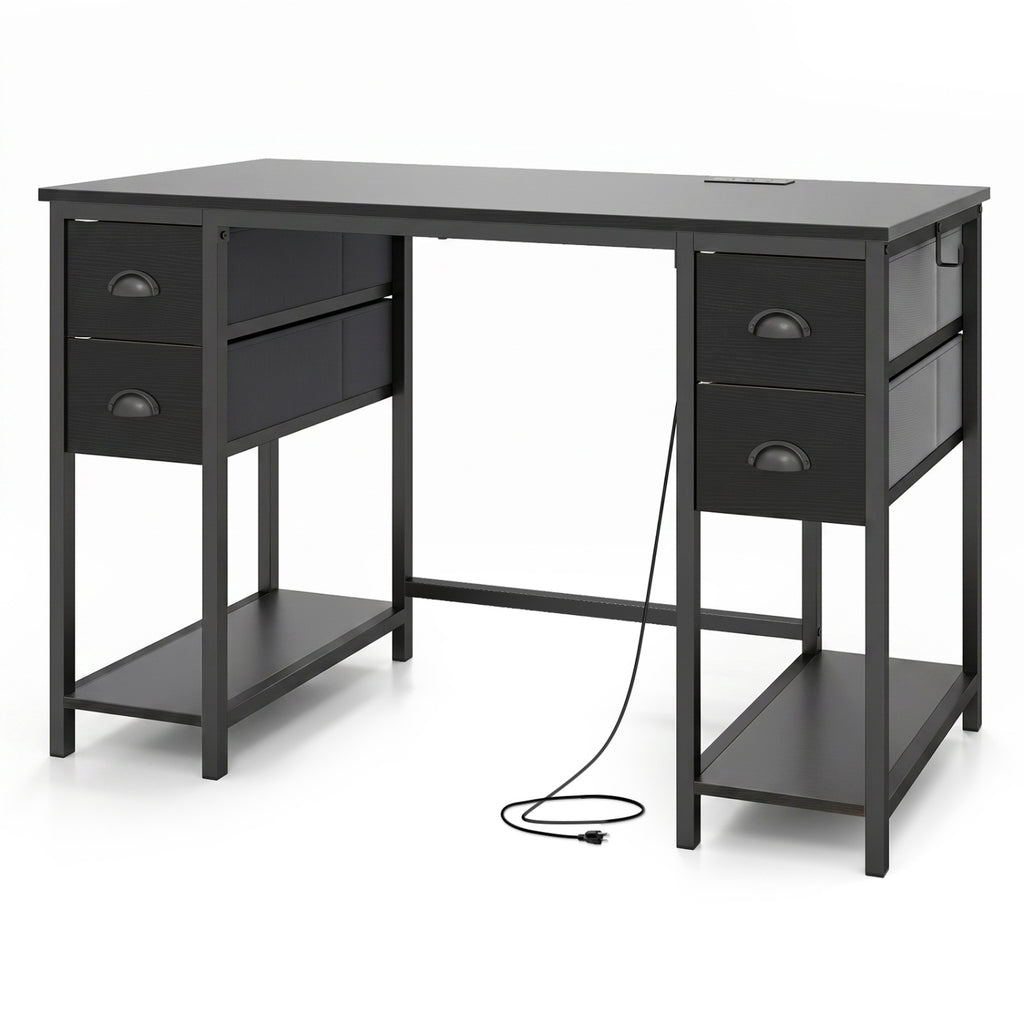 48 Inches Computer Desk with Power Outlet Home Office 4 Fabric Drawers