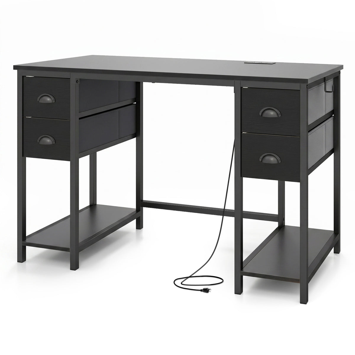 48 Inches Computer Desk with Power Outlet Home Office 4 Fabric Drawers