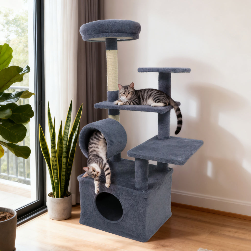 48-Inch Tall Multi-Level Cat Tree with Large Condo & Perches - Gray Variation