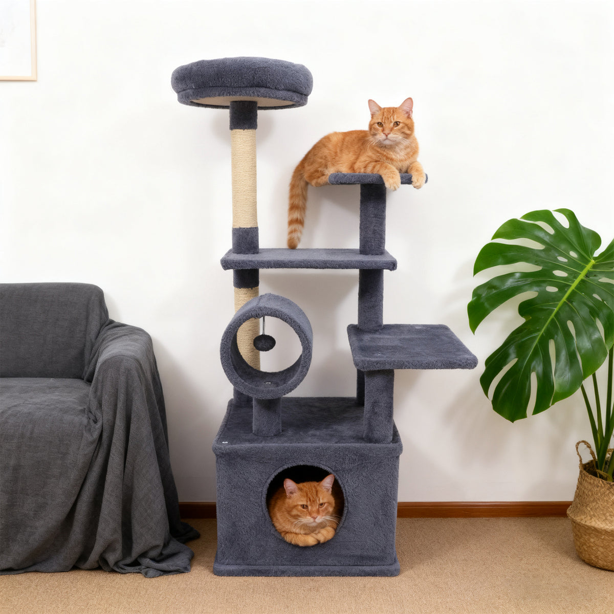 48-Inch Tall Multi-Level Cat Tree with Large Condo & Perches - Gray Variation