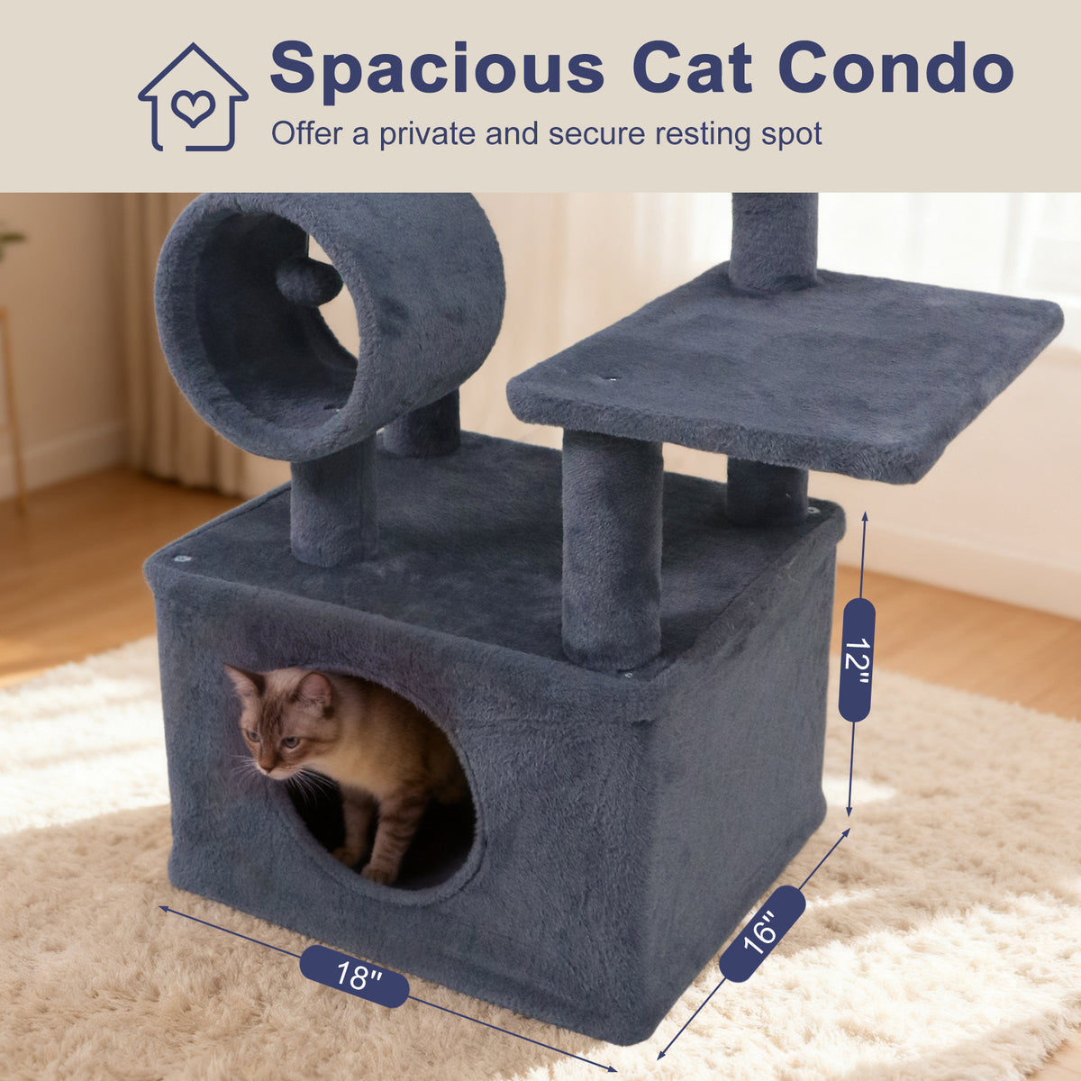 48-Inch Tall Multi-Level Cat Tree with Large Condo & Perches - Gray Variation