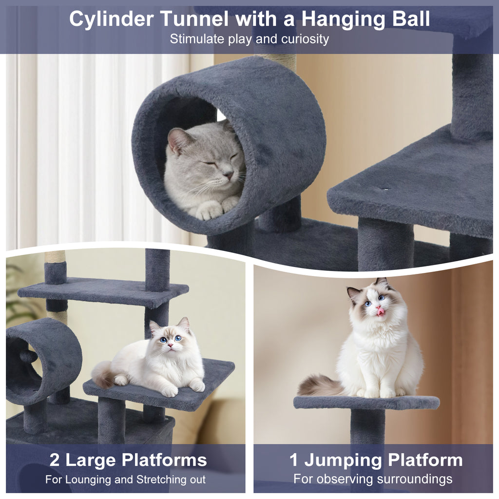 48-Inch Tall Multi-Level Cat Tree with Large Condo & Perches - Gray Variation