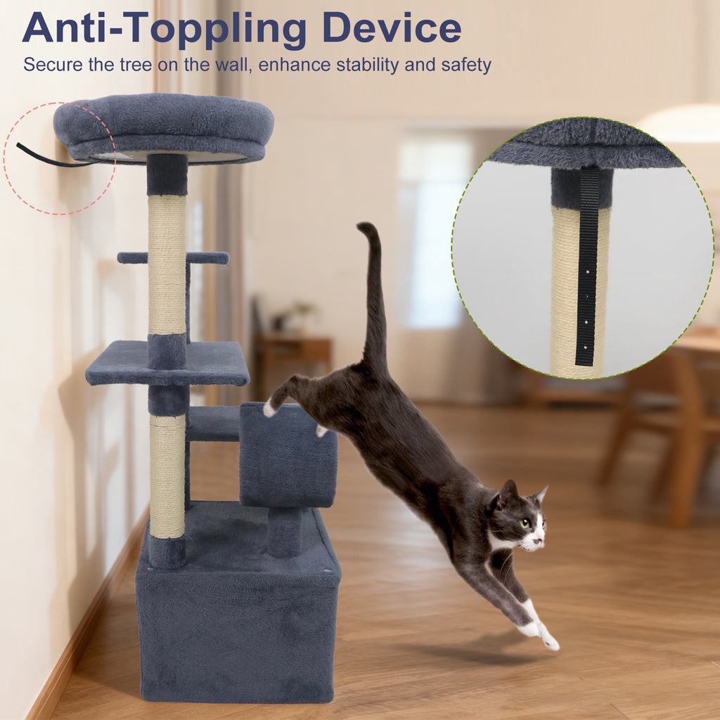 48-Inch Tall Multi-Level Cat Tree with Large Condo & Perches - Gray Variation