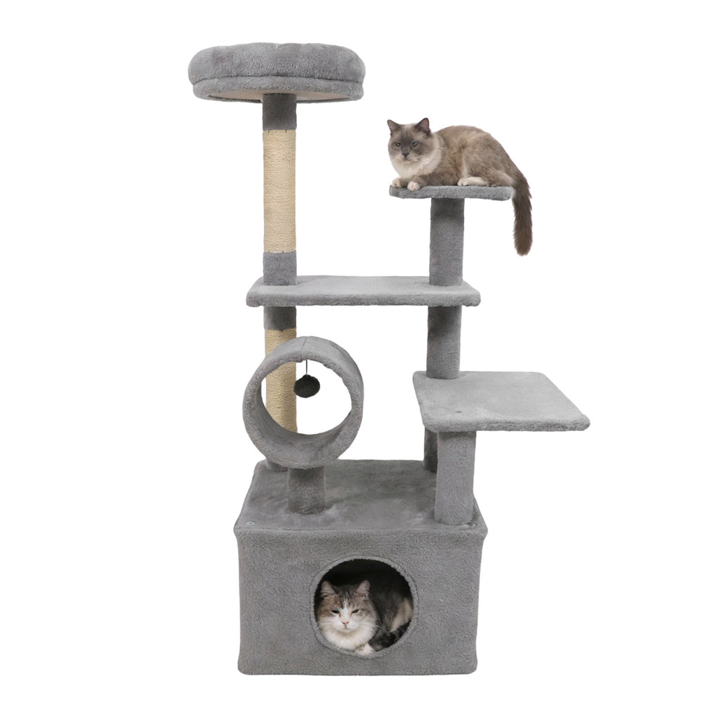 48 Inch Tall Cat Tree with Multi-Level Condo & Perches - Light Gray Variation
