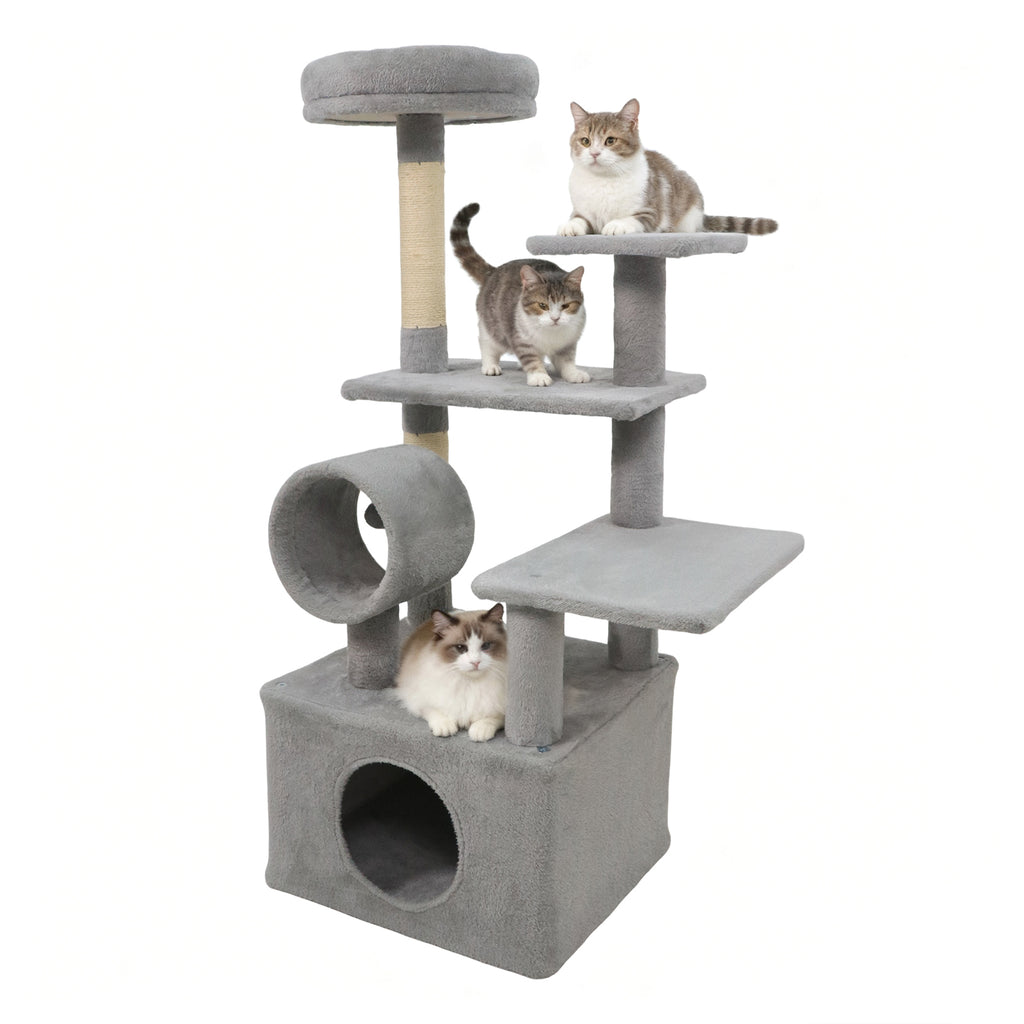 48 Inch Tall Cat Tree with Multi-Level Condo & Perches - Light Gray Variation
