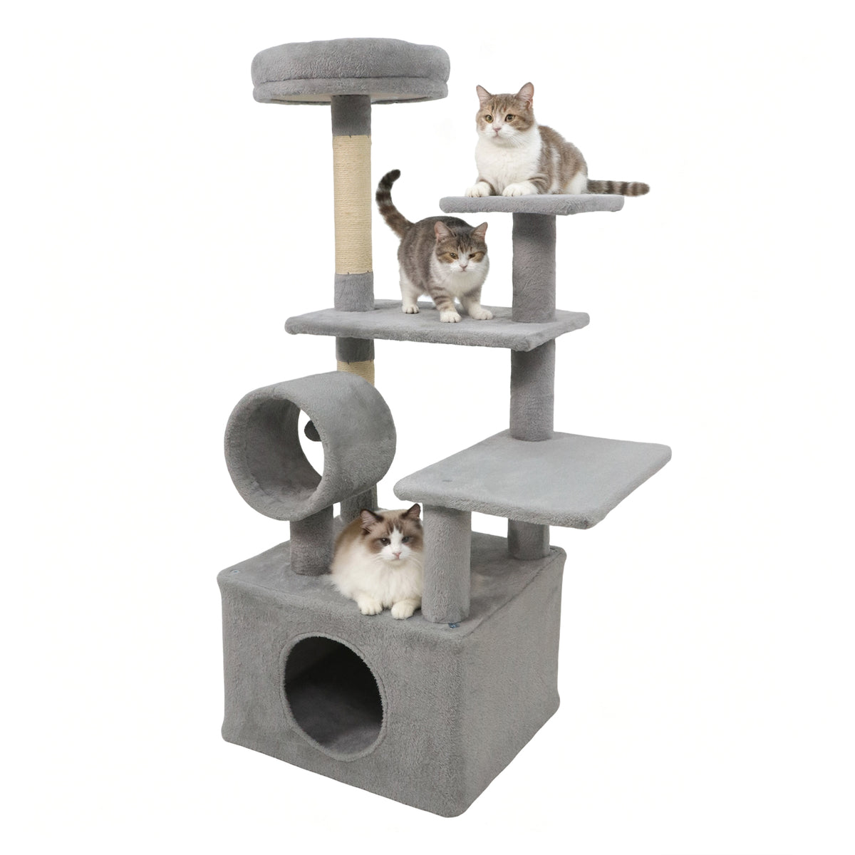 48 Inch Tall Cat Tree with Multi-Level Condo & Perches - Light Gray Variation