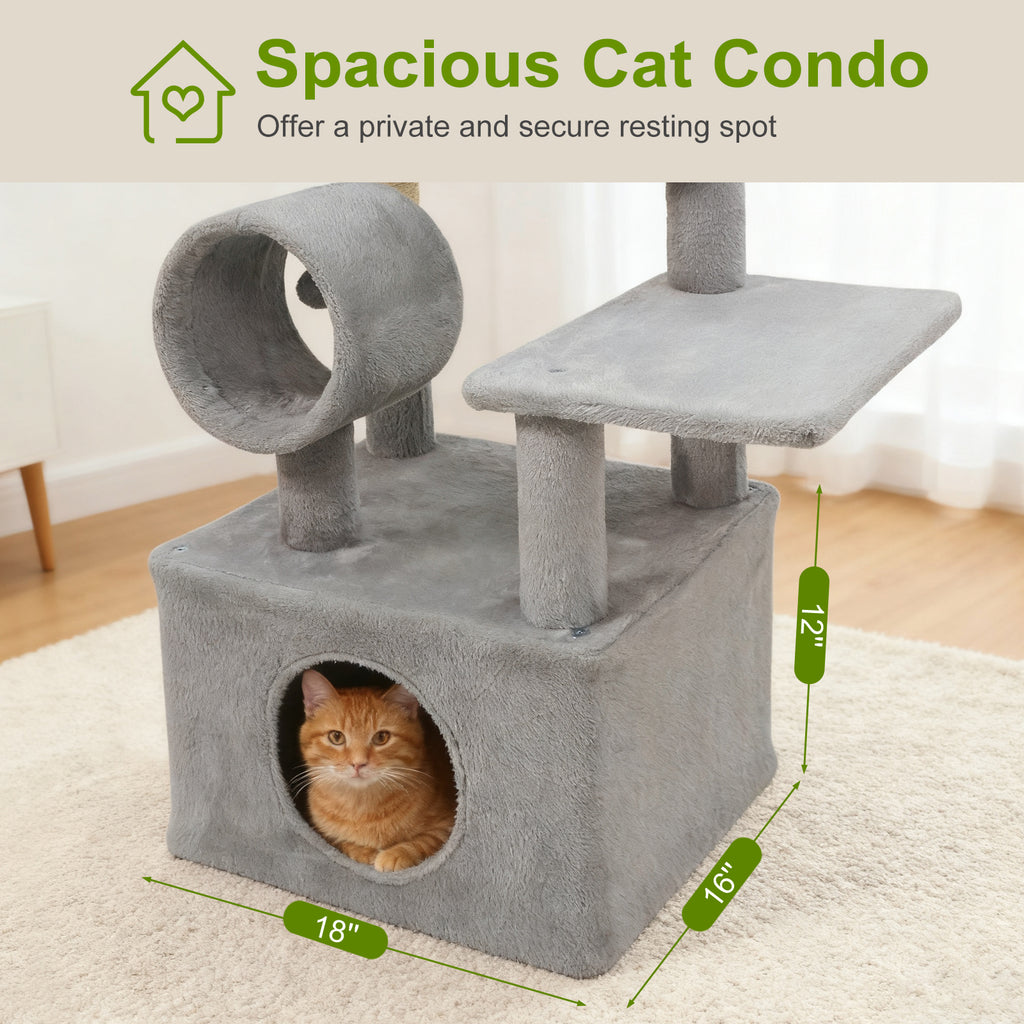 48 Inch Tall Cat Tree with Multi-Level Condo & Perches - Light Gray Variation