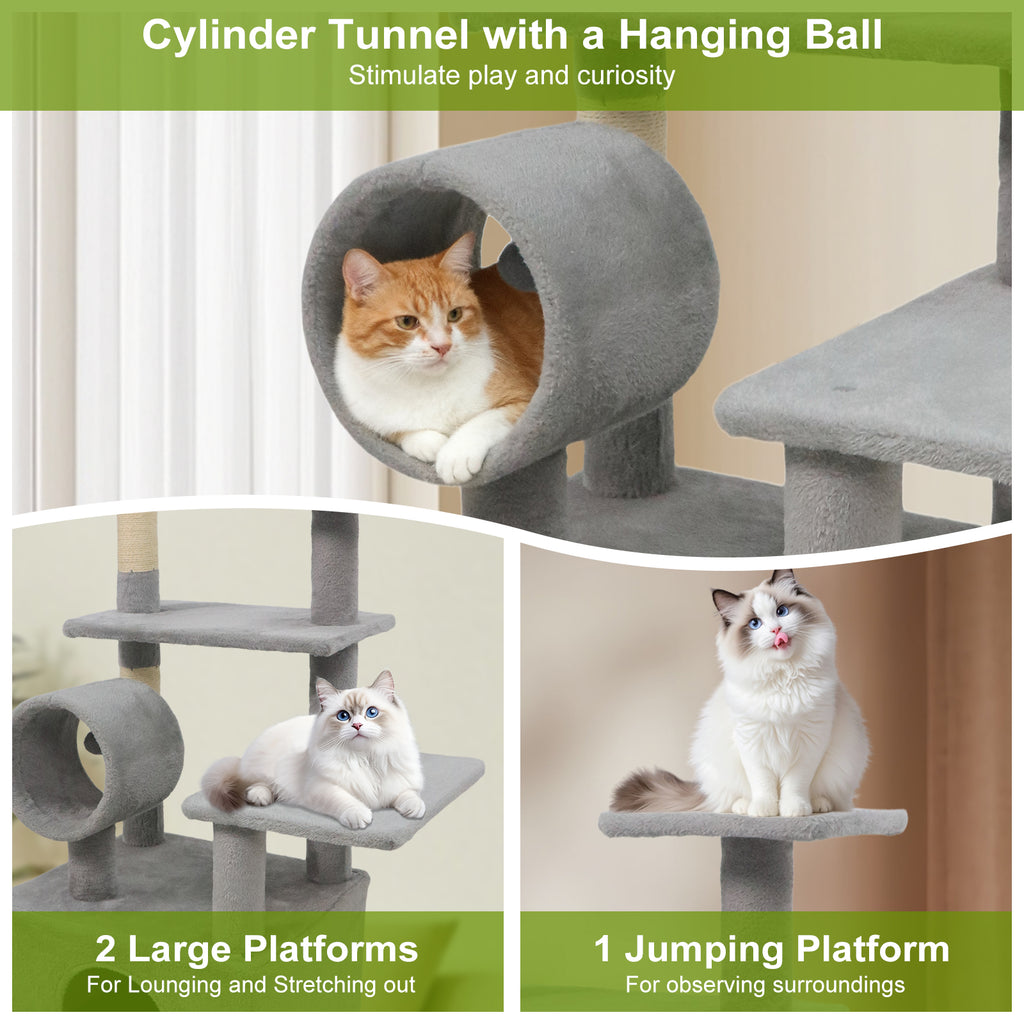 48 Inch Tall Cat Tree with Multi-Level Condo & Perches - Light Gray Variation