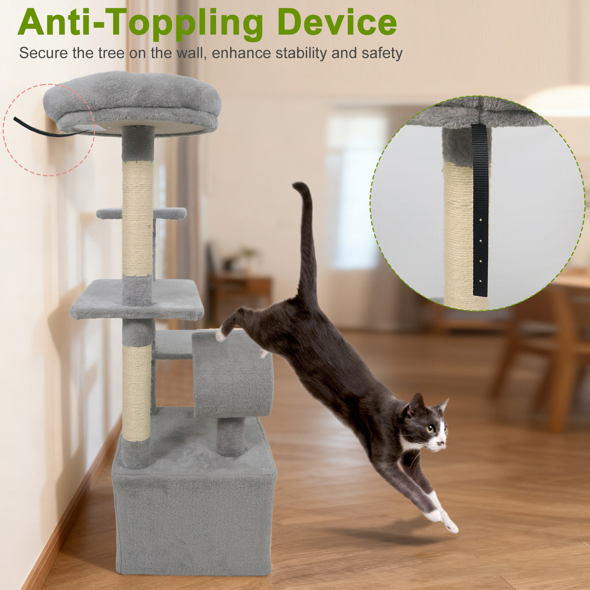 48 Inch Tall Cat Tree with Multi-Level Condo & Perches - Light Gray Variation