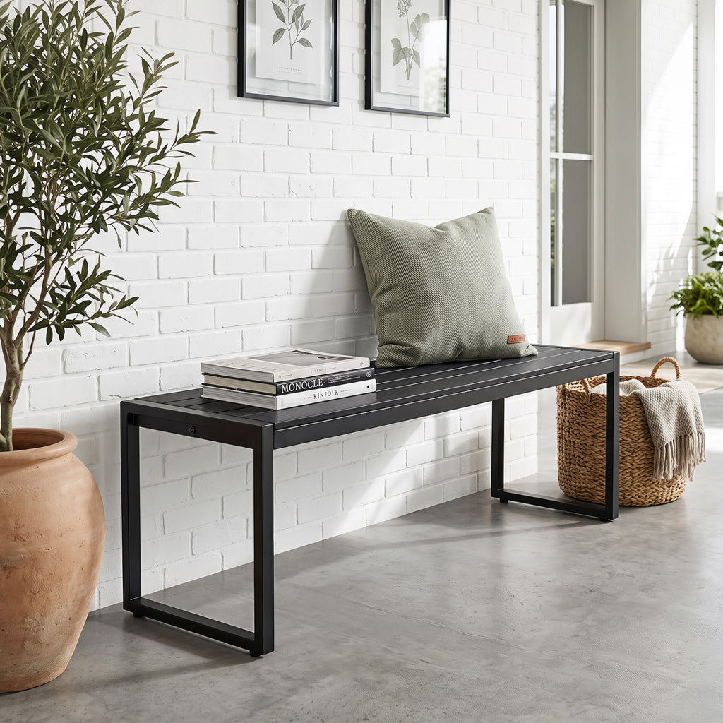 48" Outdoor Bench with Wood-Plastic Composite and Metal Frame Slatted