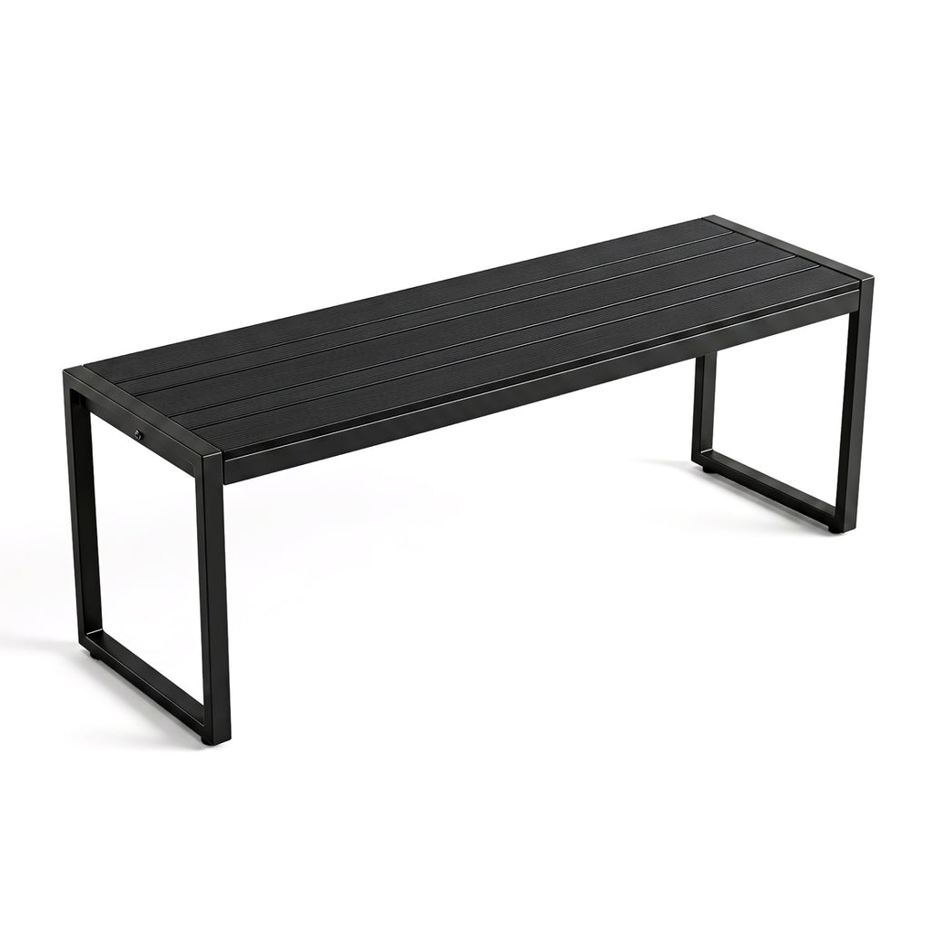48" Outdoor Bench with Wood-Plastic Composite and Metal Frame Slatted