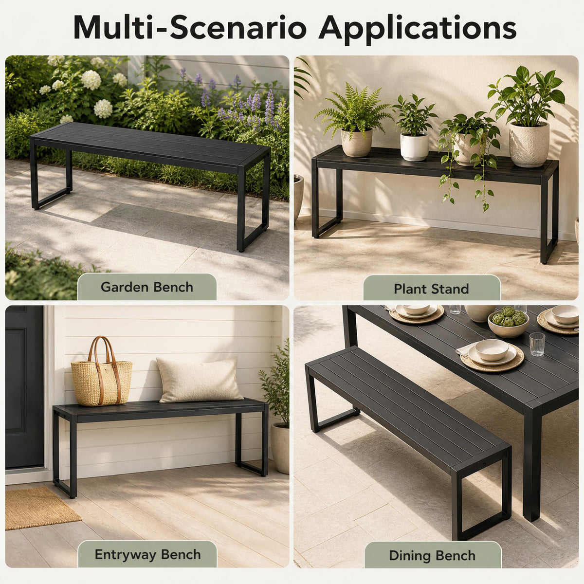 48" Outdoor Bench with Wood-Plastic Composite and Metal Frame Slatted