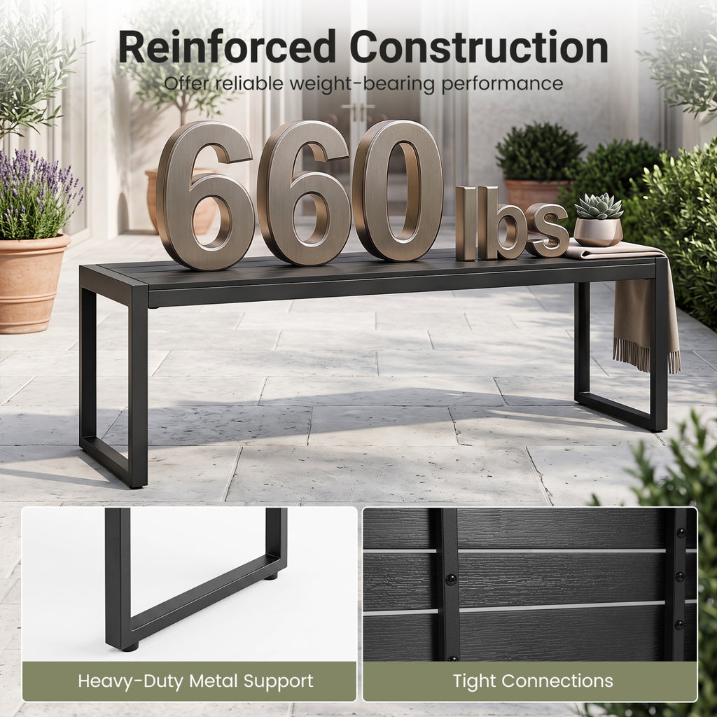 48" Outdoor Bench with Wood-Plastic Composite and Metal Frame Slatted