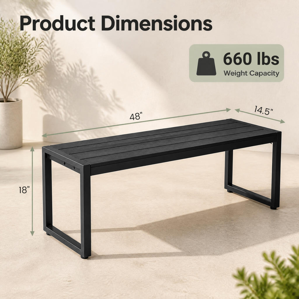 48" Outdoor Bench with Wood-Plastic Composite and Metal Frame Slatted