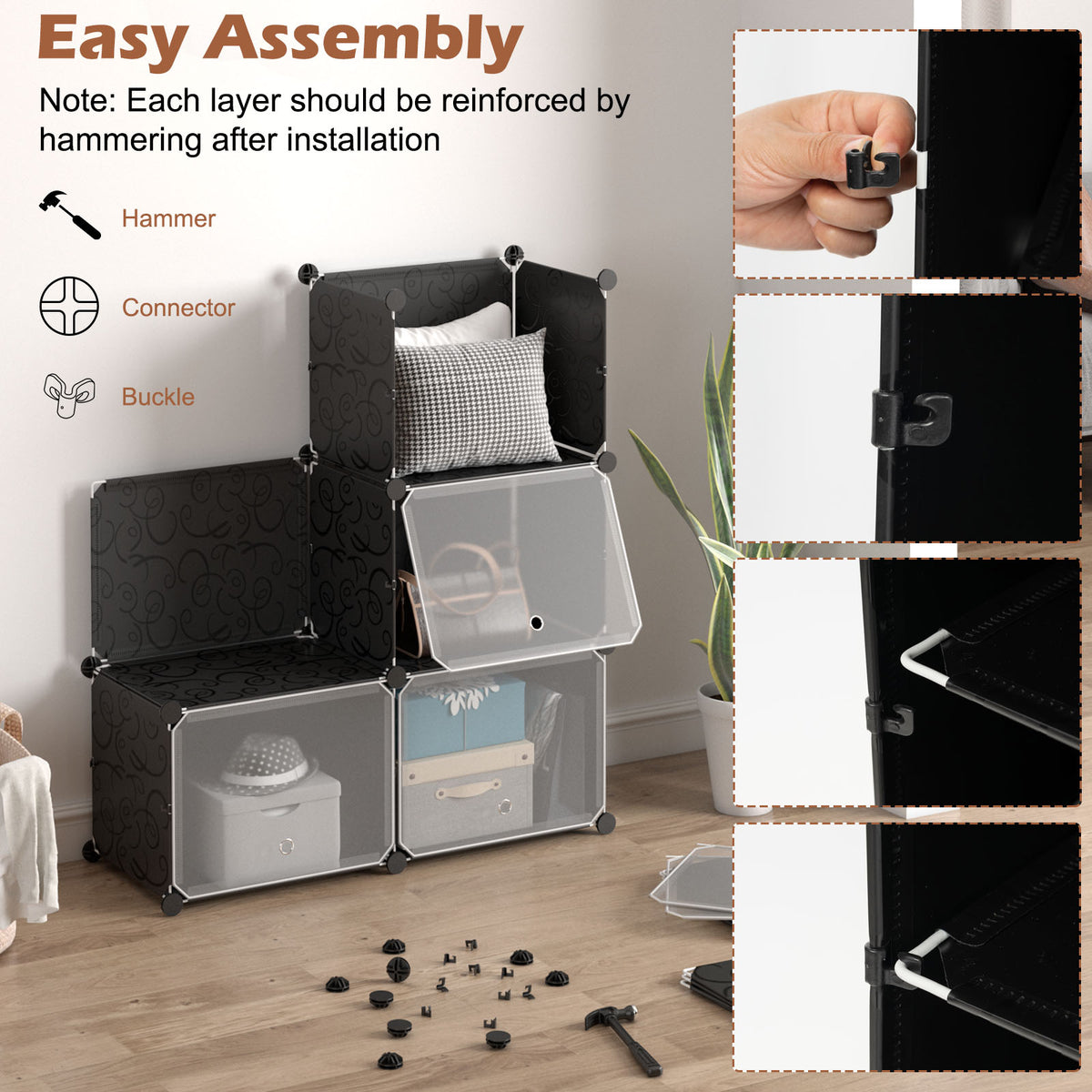 12-Cube Shoe Shelf Organizer - 48 Pair Storage with Hook, Black