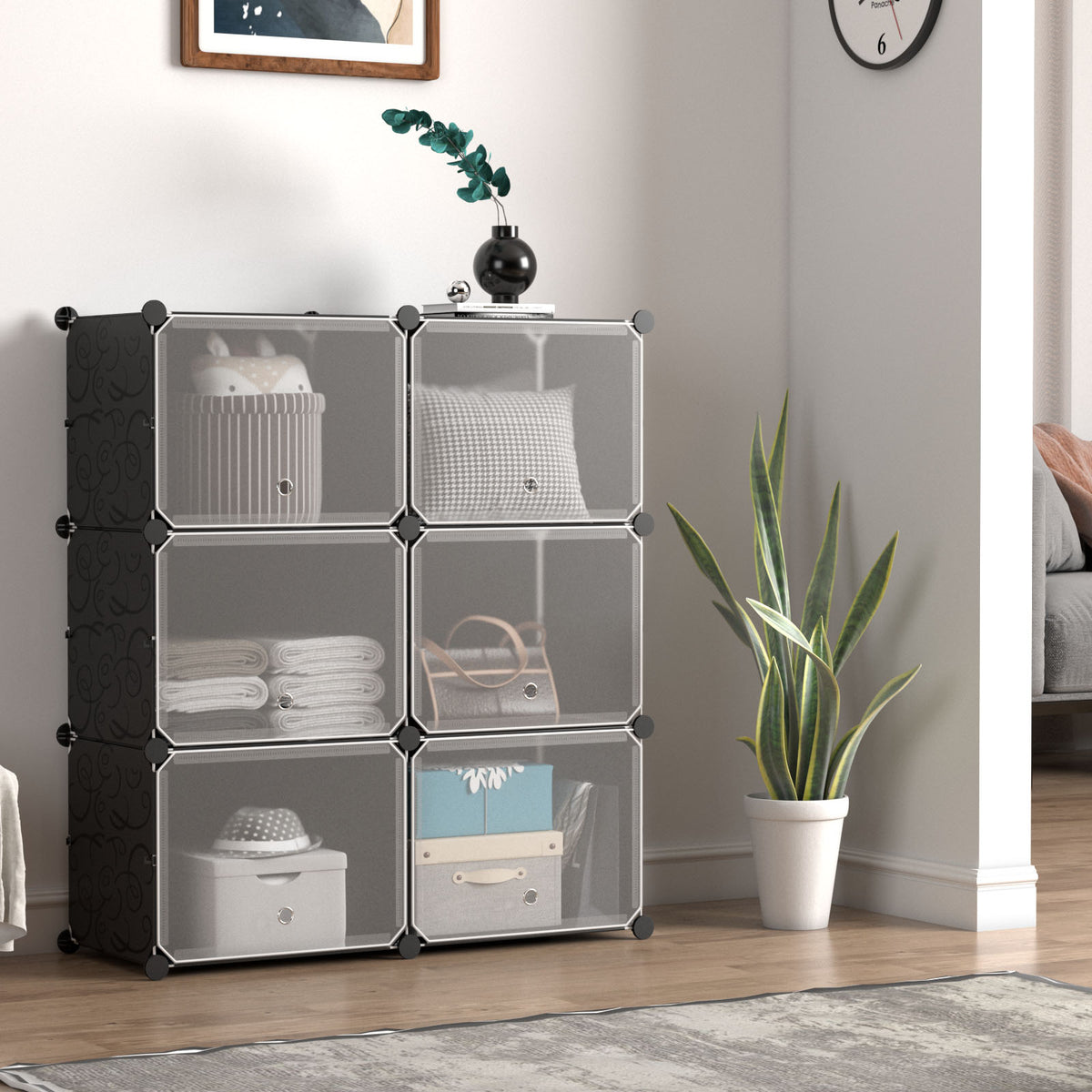 12-Cube Shoe Shelf Organizer - 48 Pair Storage with Hook, Black