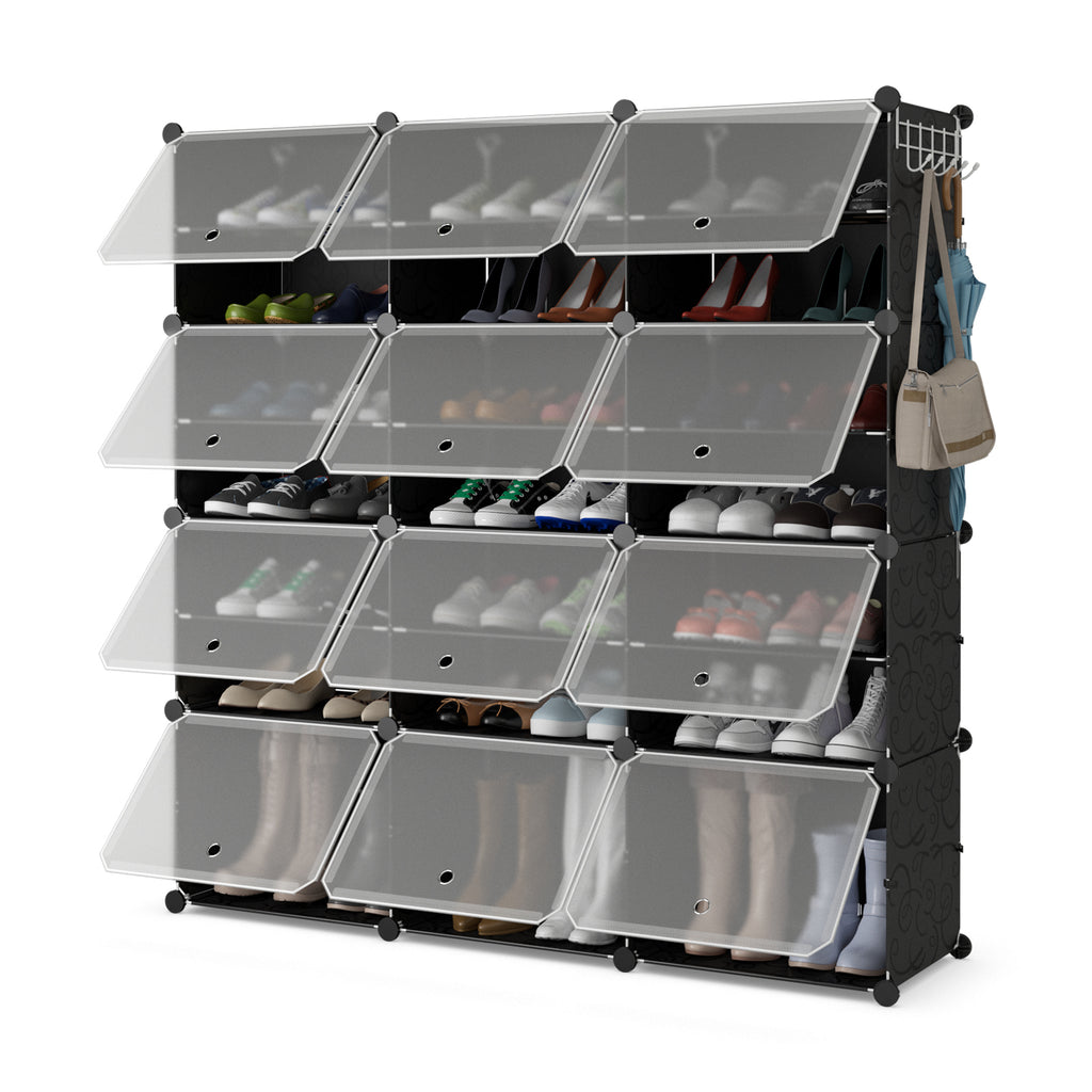 12-Cube DIY Portable Plastic Shoe Rack with 6-Tier Transparent Doors