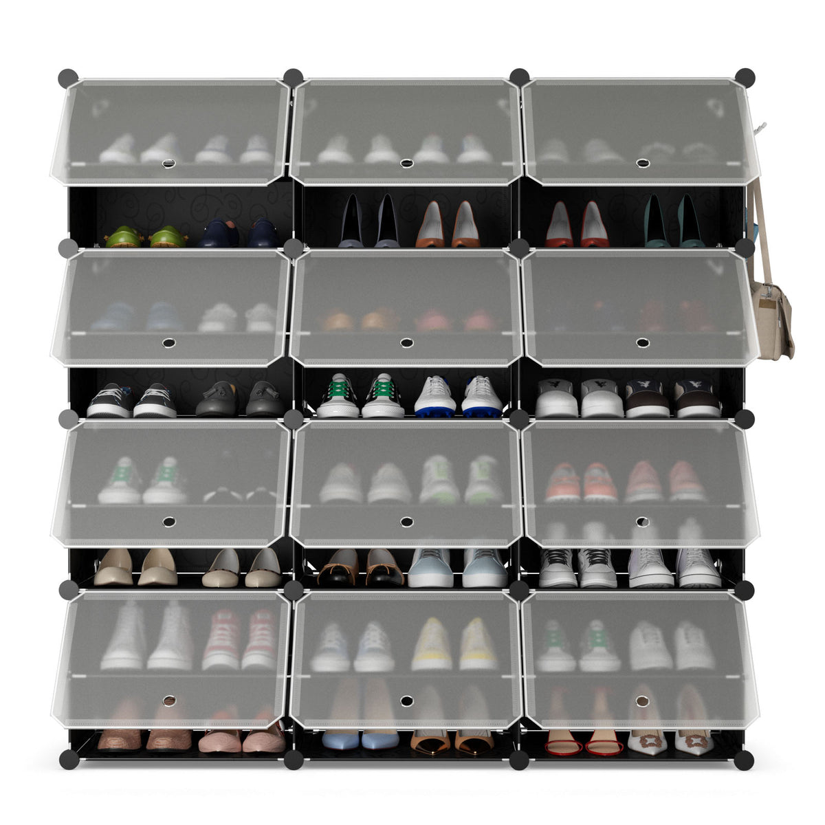 12-Cube Shoe Shelf Organizer - 48 Pair Storage with Hook, Black