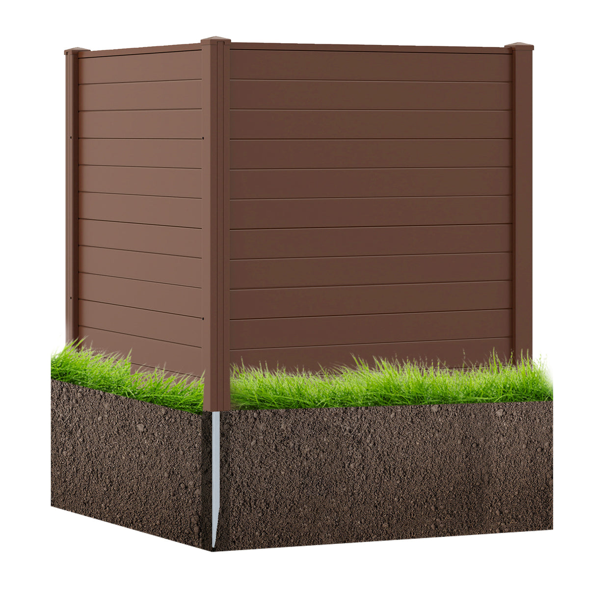 2-Panel 48x48 Inch Air Conditioner Fence with Metal Ground Stakes - Brown