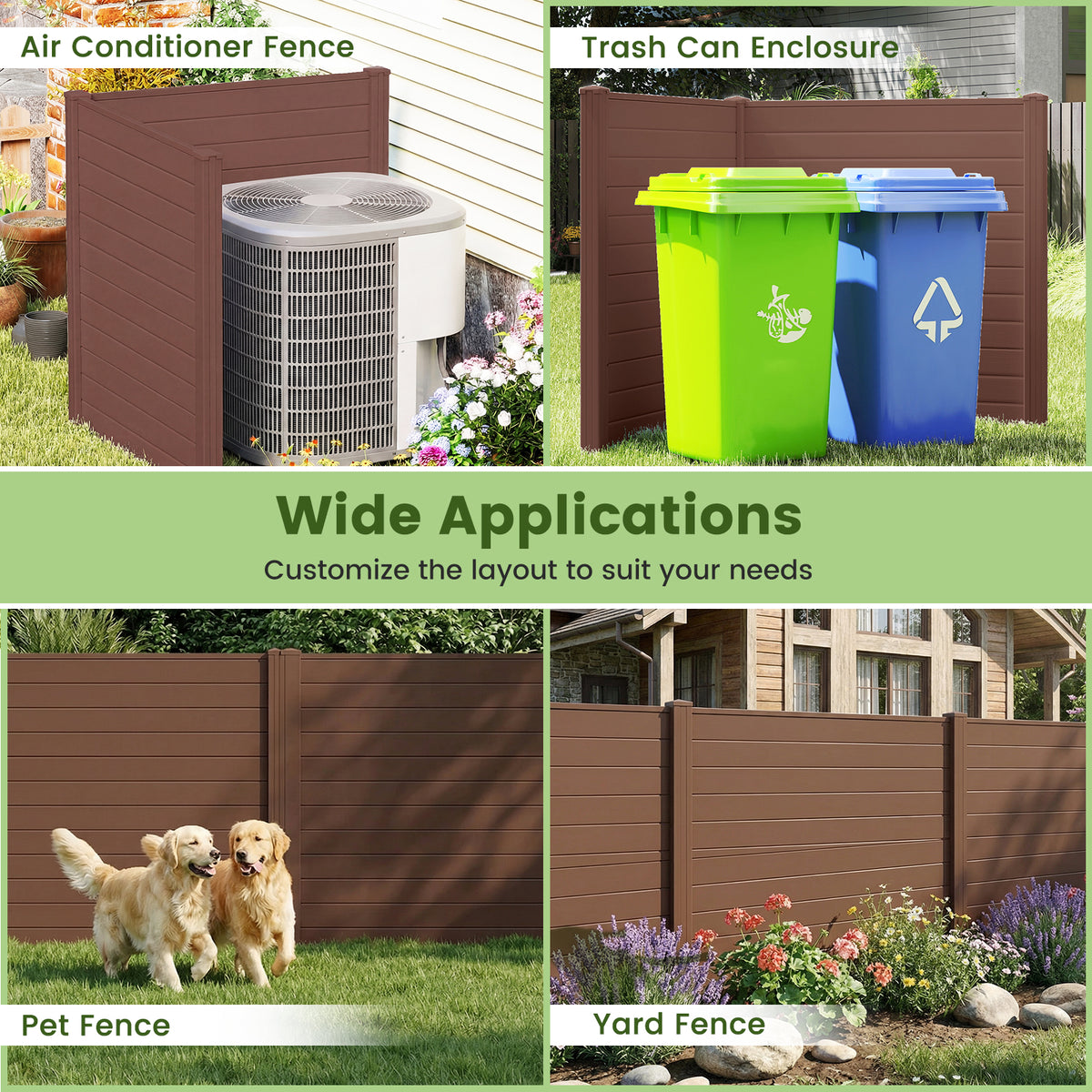2-Panel 48x48 Inch Air Conditioner Fence with Metal Ground Stakes - Brown