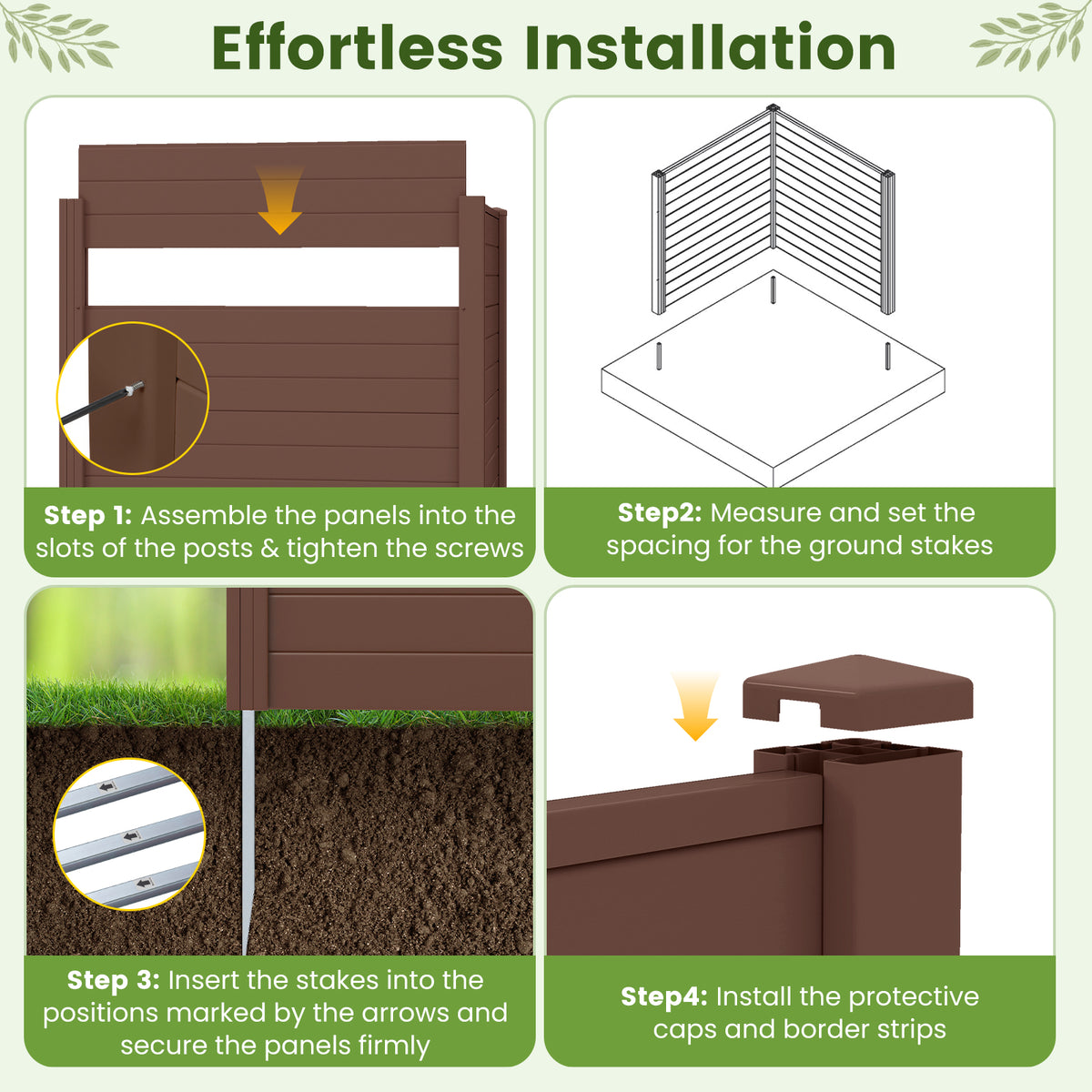2-Panel 48x48 Inch Air Conditioner Fence with Metal Ground Stakes - Brown