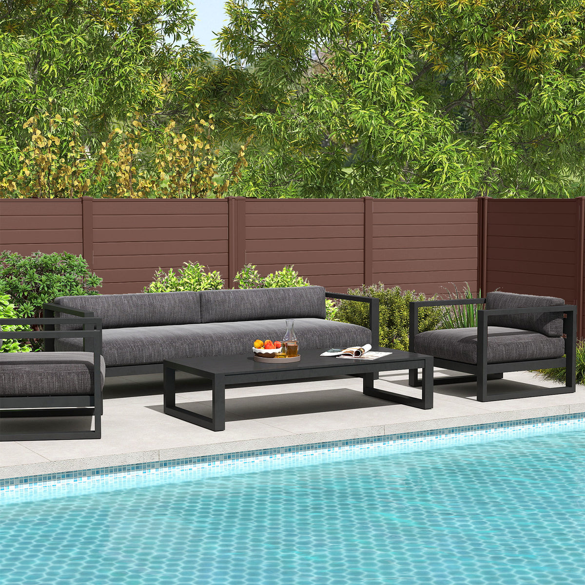 2-Panel 48x48 Inch Air Conditioner Fence with Metal Ground Stakes - Brown