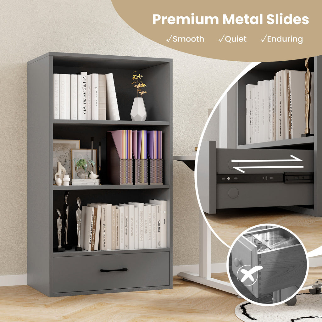 4-Tier Storage Bookcase with Drawer and Anti-Topple - Gray