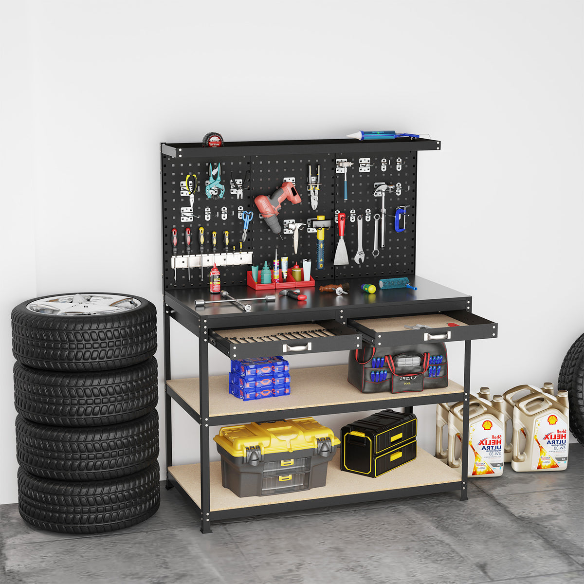 48 x 24 Inch Workbench Work Table with 3 PCs Pegboard Drawer and