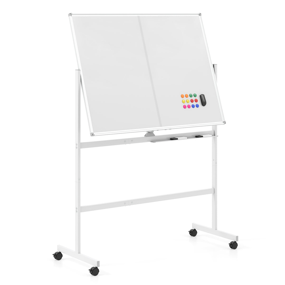 48" x 36" Double-Sided Mobile Whiteboard with Lockable Wheels - White