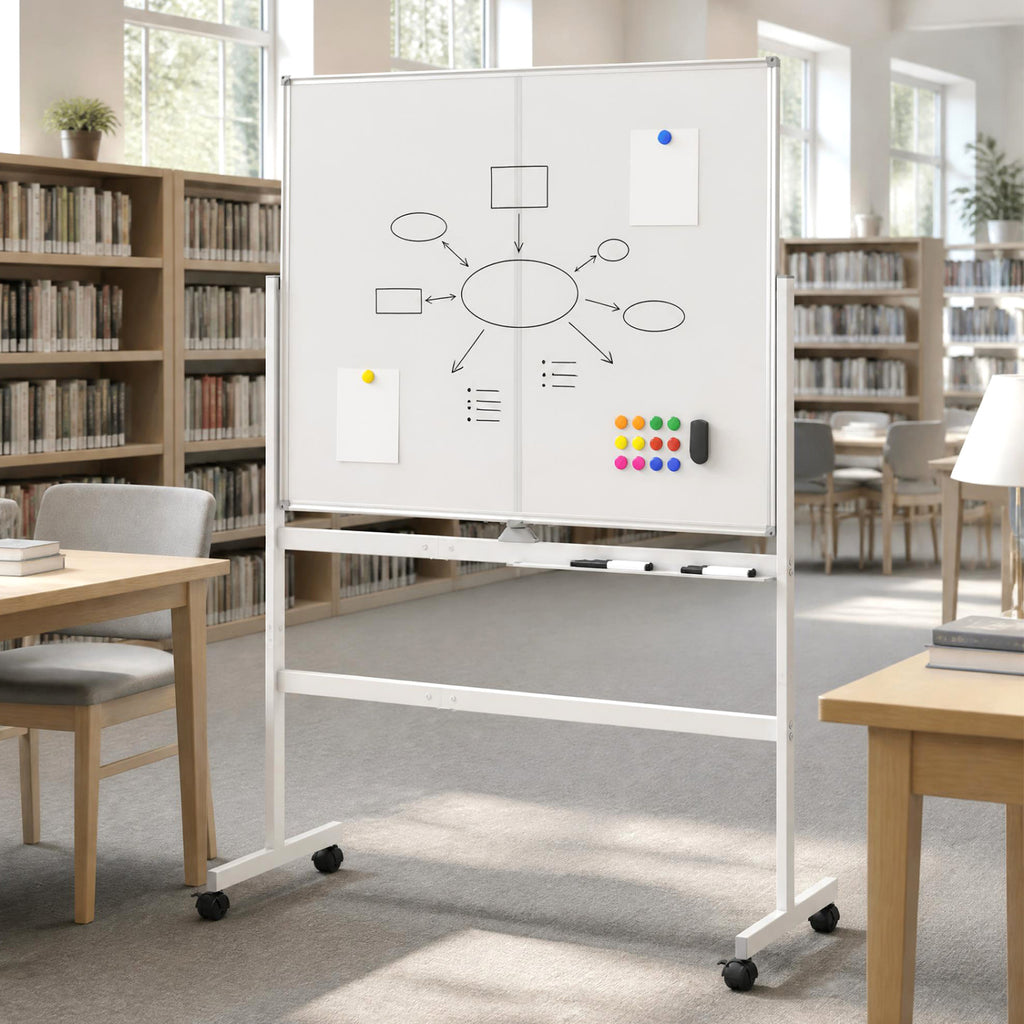 48" x 36" Double-Sided Mobile Whiteboard with Lockable Wheels - White
