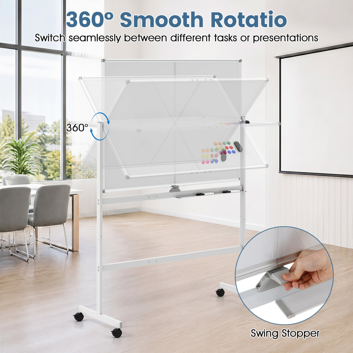 48" x 36" Double-Sided Mobile Whiteboard with Lockable Wheels - White