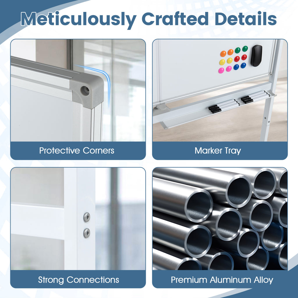 48" x 36" Double-Sided Mobile Whiteboard with Lockable Wheels - White