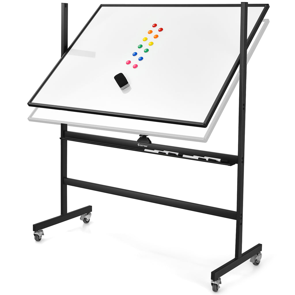 48 x 36 Inch Rolling Whiteboard with Magnetic Surface - Black & White
