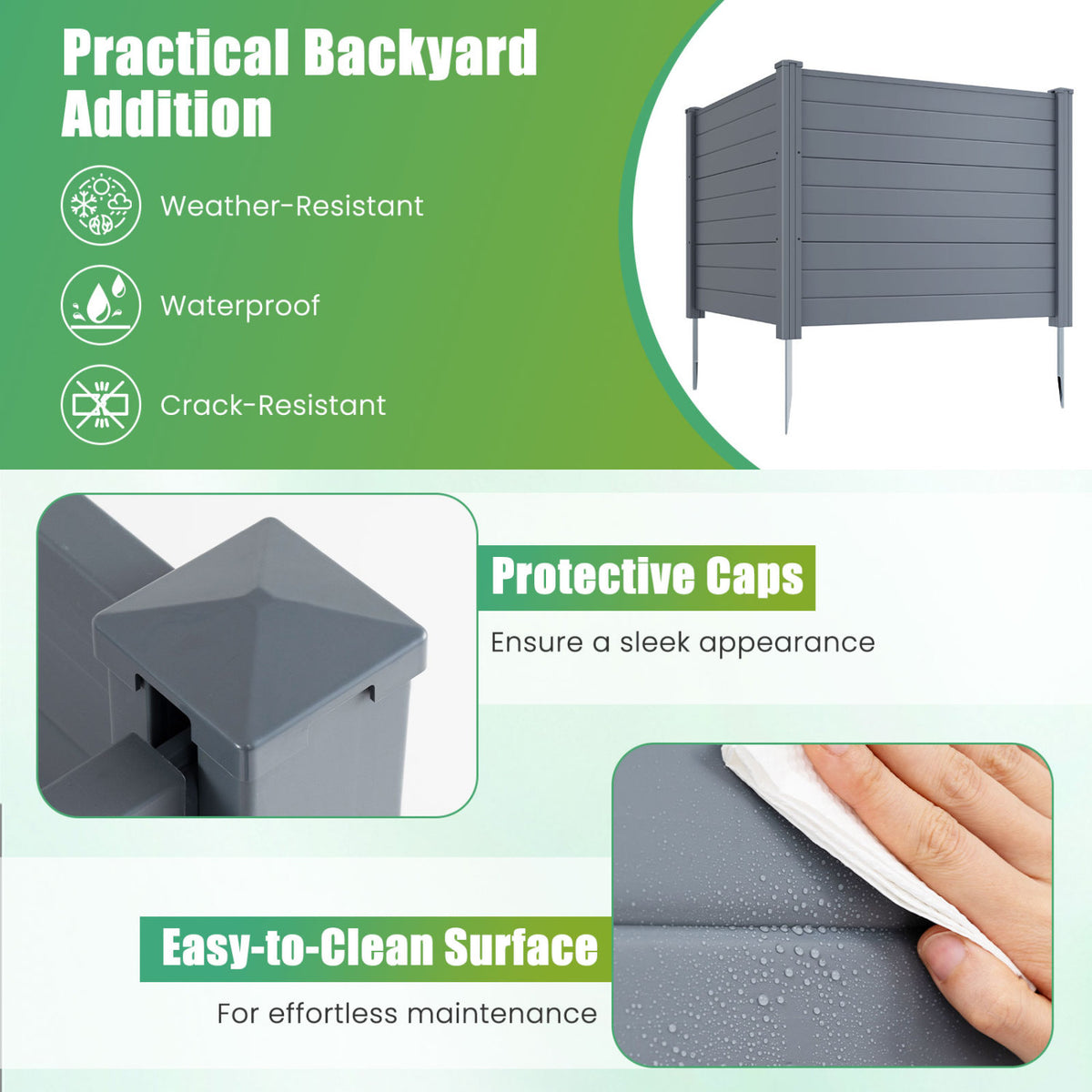 Gray Outdoor PVC Air Conditioner Fence with 20-Inch Stakes, Privacy Screen Panel - Weatherproof & Easy to Install
