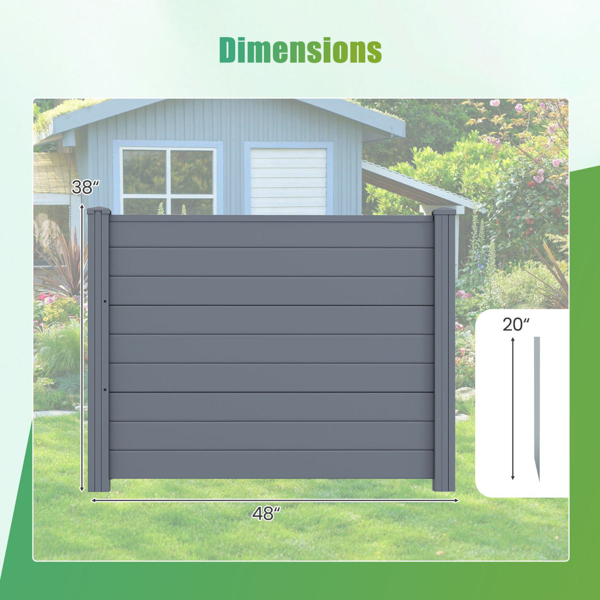 Gray Outdoor PVC Air Conditioner Fence with 20-Inch Stakes, Privacy Screen Panel - Weatherproof & Easy to Install