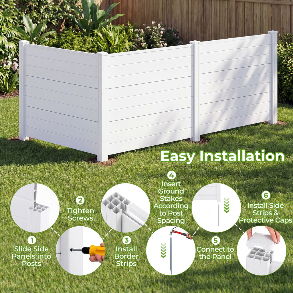 3-Panel 48x38 Inch Air Conditioner Fence with Metal Stakes - White, Costway