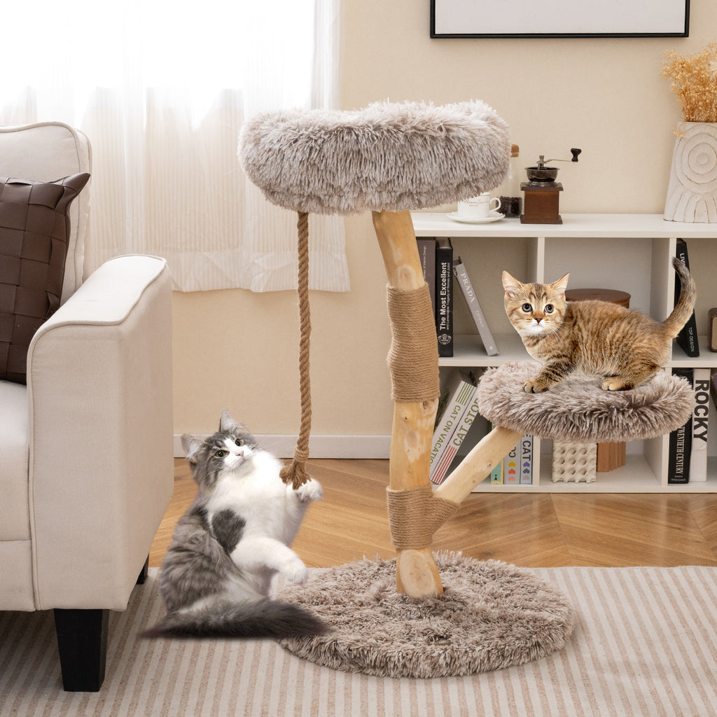 Modern Wooden Cat Tree Tower with Perch and Jute Scratching Posts - White Variation