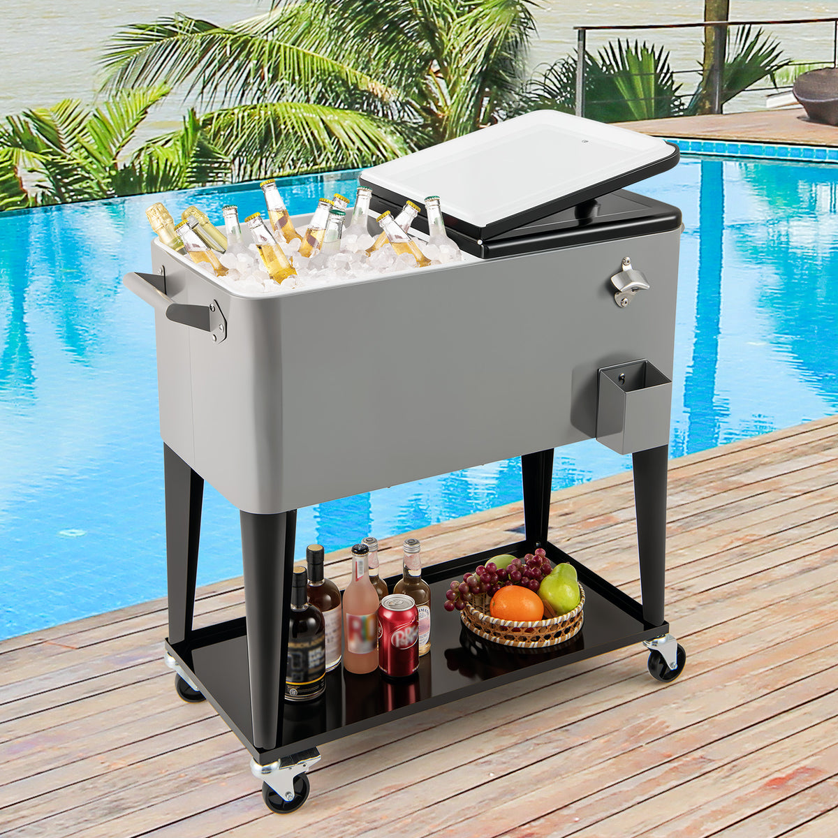 80-Quart Portable Patio Cooler with Storage Shelf - Gray