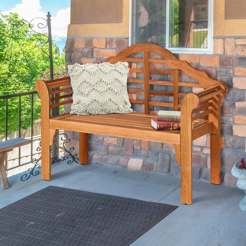 49 Inch Eucalyptus Wood Outdoor Folding Bench with Backrest Armrest