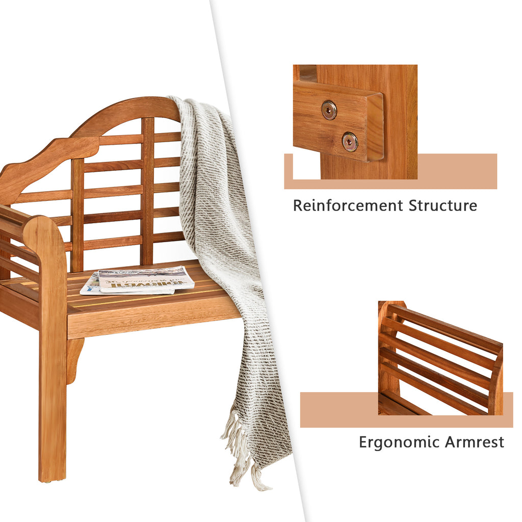 49 Inch Eucalyptus Wood Outdoor Folding Bench with Backrest Armrest