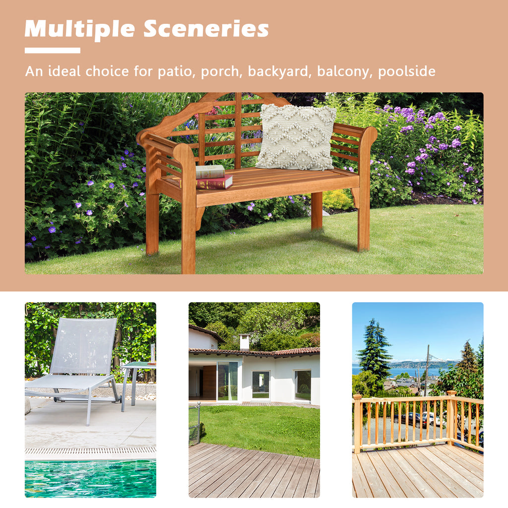 49 Inch Eucalyptus Wood Outdoor Folding Bench with Backrest Armrest