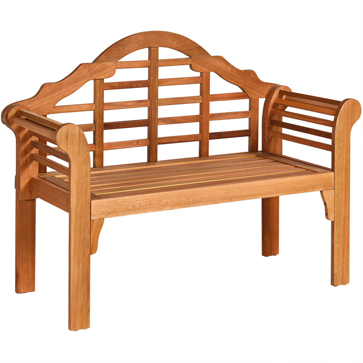 49 Inch Eucalyptus Wood Outdoor Folding Bench with Backrest Armrest