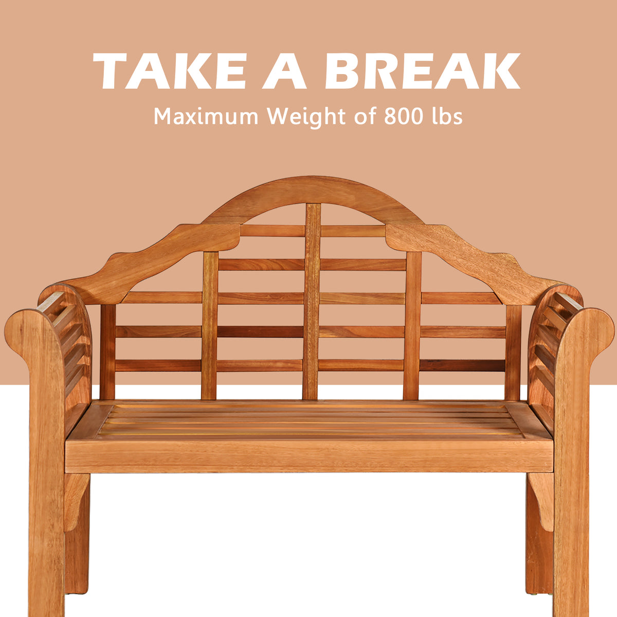 49 Inch Eucalyptus Wood Outdoor Folding Bench with Backrest Armrest
