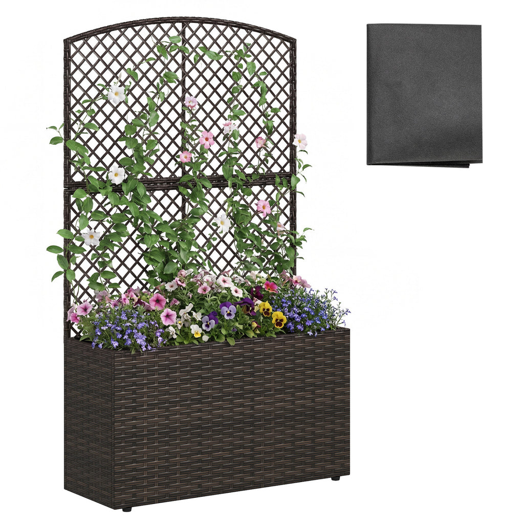 49 Inch Raised Garden Bed with Trellis - Brown
