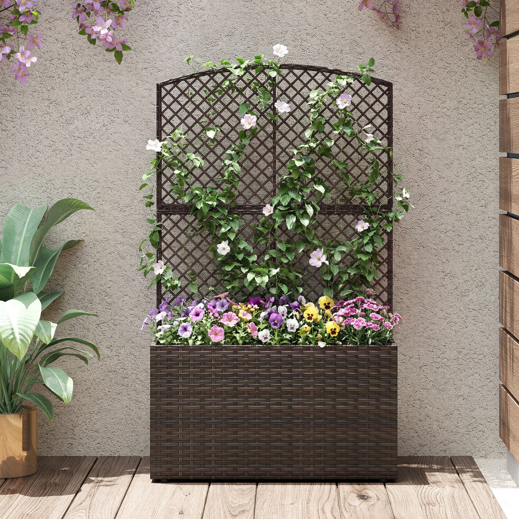 49 Inch Raised Garden Bed with Trellis - Brown