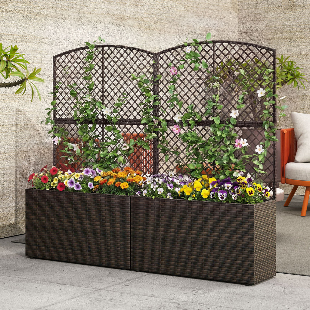 49 Inch Raised Garden Bed with Trellis - Brown