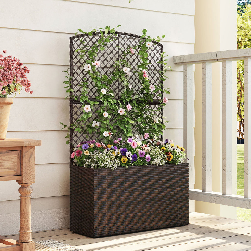 49 Inch Raised Garden Bed with Trellis - Brown