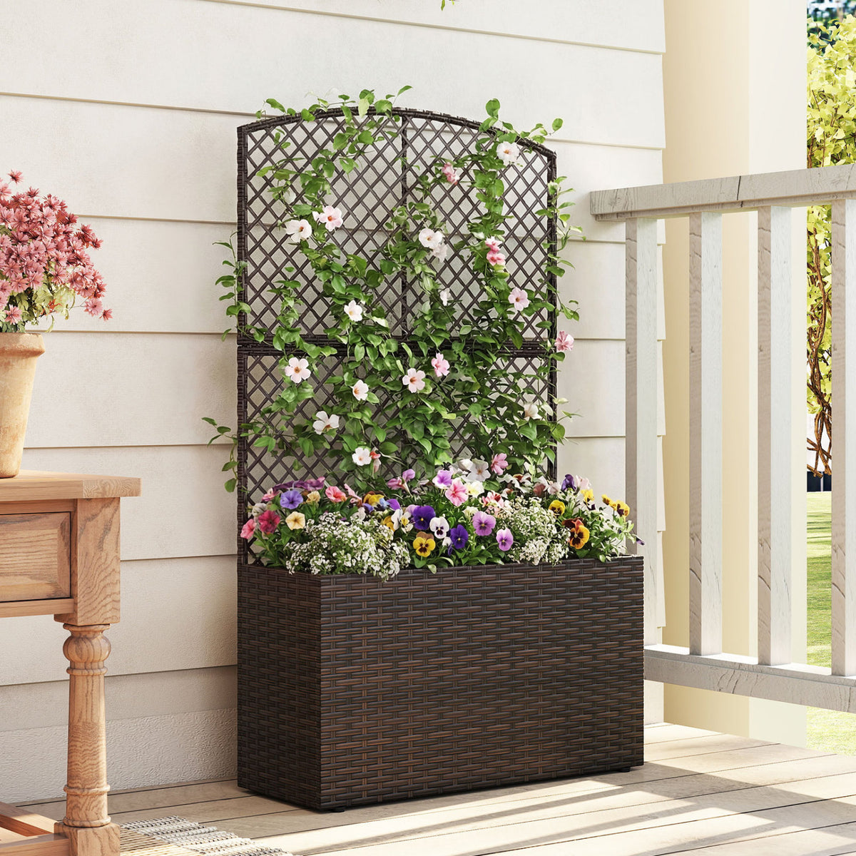 49 Inch Raised Garden Bed with Trellis - Brown